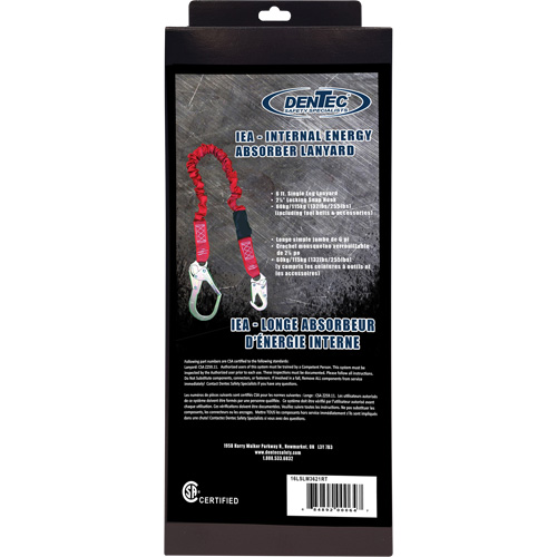 ShockSorb Internal Shock Lanyard, 6', Snap Hook Center, Snap Hook Leg Ends, Polyester Cintas