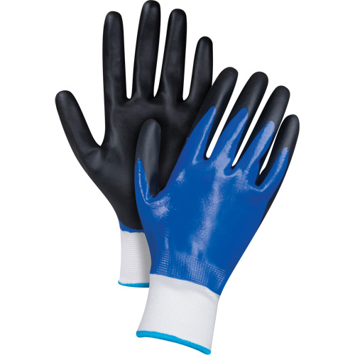 Gants enduits noir & bleu, Moyen, R&ecirc;vetement Mousse de nitrile, Calibre 15, Enveloppe en Nylon Cintas