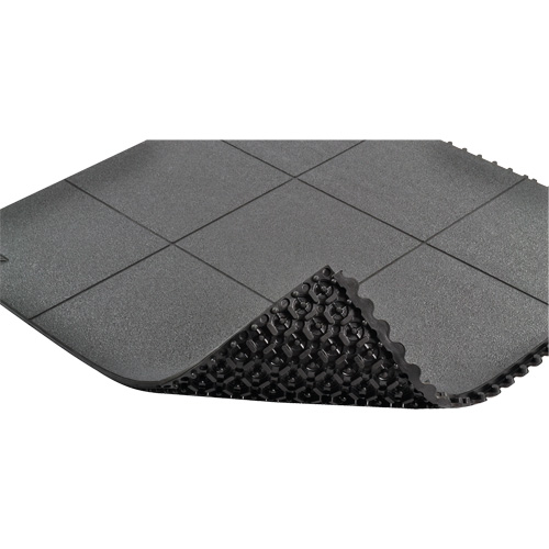Cushion-Ease&reg; Interlocking Anti-Fatigue Mat, Pebbled, 3' x 3' x 3/4", Black, Natural Rubber Cintas