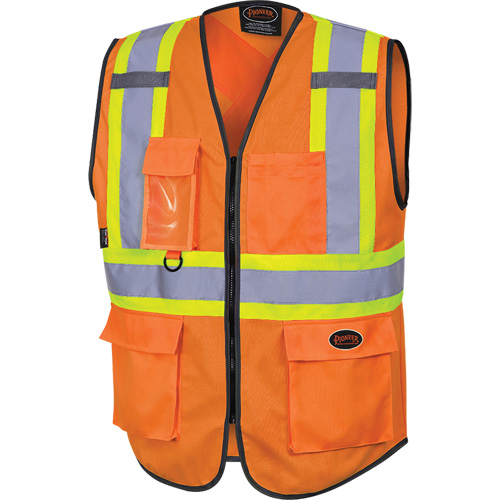 6958 Gilet de s&eacute;curit&eacute; &agrave; fermeture &eacute;clair avant, Orange haute visibilit&eacute;, Petit, Polyester Cintas