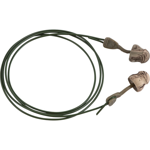 Bouchons d'oreilles en mousse camo sans roulement &agrave; tourner Glide, Vrac - Boîte, Avec cordon Cintas