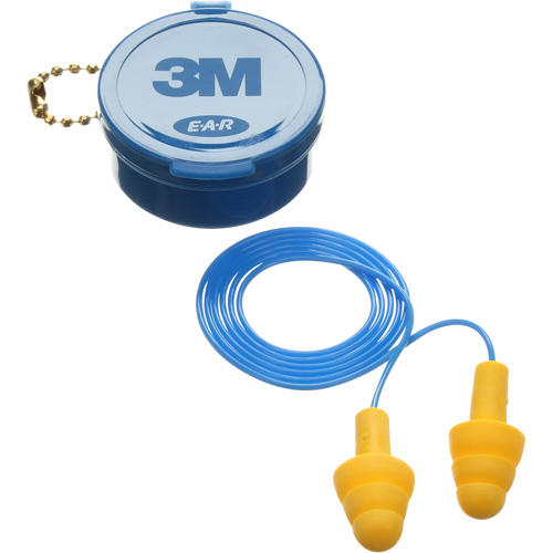 Bouchons d'oreilles pr&eacute;moul&eacute;s E-A-R Ultrafit, Avec cordon, Paire - Boîtier en plastique, 25 dB NRR, Taille unique Cintas