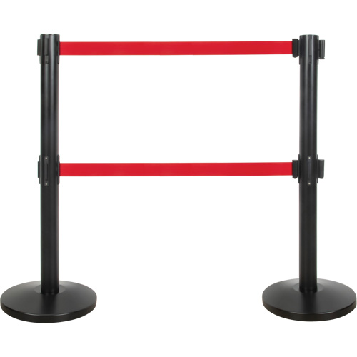 Dual Belt Crowd Control Barrier, Steel, 35" H, Red Tape, 7' Tape Length Cintas