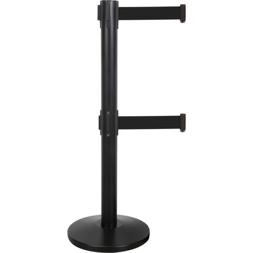 Barri&egrave;re pour le contr&ocirc;le des foules &agrave; courroie double, Acier, 35" h, Ruban Noir, Longueur du ruban 7' Cintas