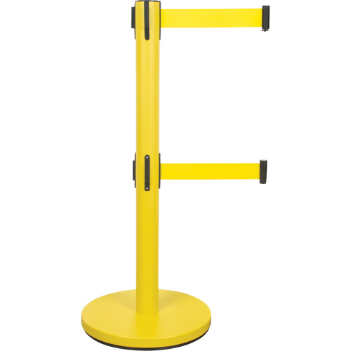 Barri&egrave;re pour le contr&ocirc;le des foules &agrave; courroie double, Acier, 35" h, Ruban Jaune, Longueur du ruban 7' Cintas