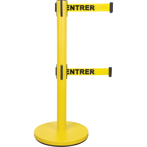 Dual Belt Crowd Control Barrier, Steel, 35" H, Yellow Tape, 7' Tape Length Cintas