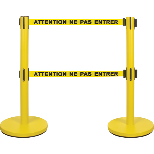 Dual Belt Crowd Control Barrier, Steel, 35" H, Yellow Tape, 7' Tape Length Cintas