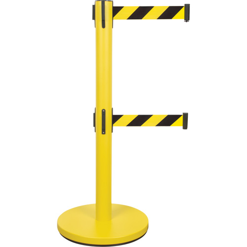 Dual Belt Crowd Control Barrier, Steel, 35" H, Black/Yellow Tape, 7' Tape Length Cintas