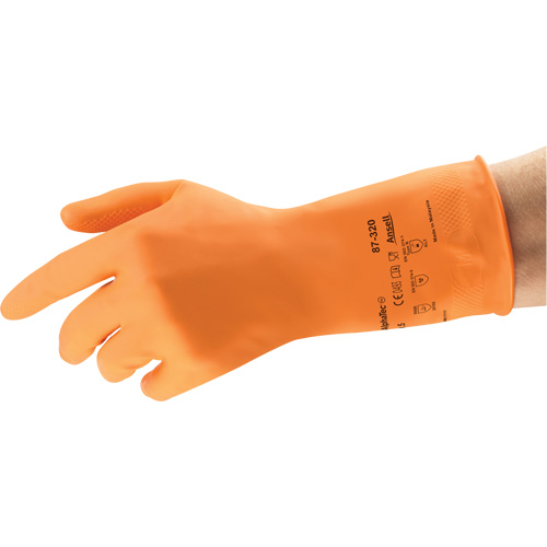 AlphaTec&reg; 87-320 Chemical-Resistant Gloves, Size 9.5, 11.8" L, Rubber Latex, Cotton/Flock-Lined Inner Lining, 17-mil Cintas
