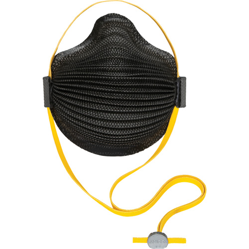 Masques jetables AirWave de la s&eacute;rie M noirs avec SmartStrap et bride compl&egrave;te en mousse, N95, Certifi&eacute; NIOSH, Petit Cintas
