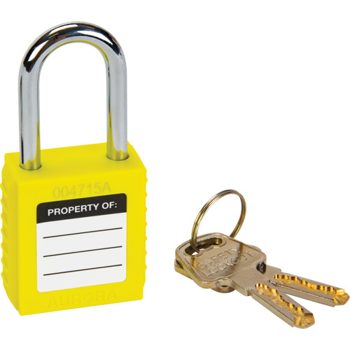 Verrouillage pour les consignations, Cadenas de s&eacute;curit&eacute;, Cl&eacute;s diff&eacute;rentes, Thermoplastique, Largeur de 1-1/2" Cintas