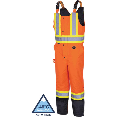 5040BB Waterproof Quilted Bib Pants, Polyester, X-Small, Black/High Visibility Orange Cintas