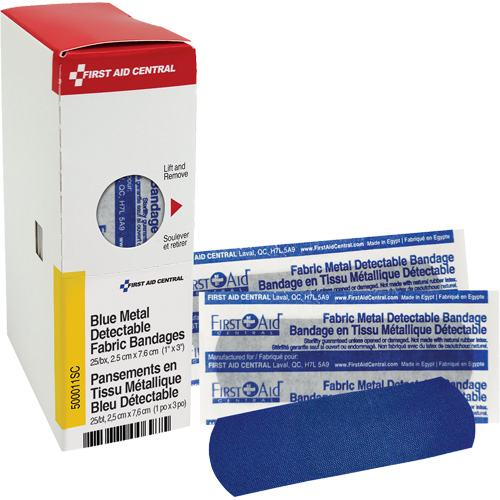 Fabric Blue Detectable Bandages, Rectangular/Square, 1", Fabric Metal Detectable, Sterile Cintas