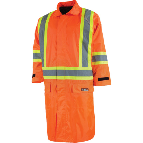 Long Rain Jacket with Detachable Hood, Nylon/PVC, Small, High Visibility Orange Cintas