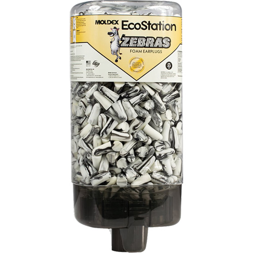 Distributeur de bouchons d'oreilles EcoStation avec des bouchons d'oreilles Zebras Cintas