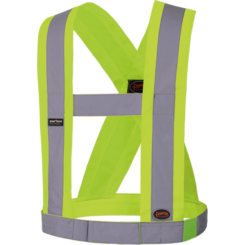 5493 Bretelles ajustables de s&eacute;curit&eacute; haute visibilit&eacute; de 4" de largeur, R&eacute;pond ou surpasse la norme CSA Z96 classe 2 - niveau 2, Jaune lime haute visibilit&eacute;, Couleur r&eacute;fl&eacute;chissante Argent, Taille uniq Cintas