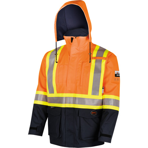 4484 Defender&reg; FR/Arc/Antistatic Trilaminate Safety Jacket, Small, Black/High Visibility Orange, 11 cal/cm² Cintas