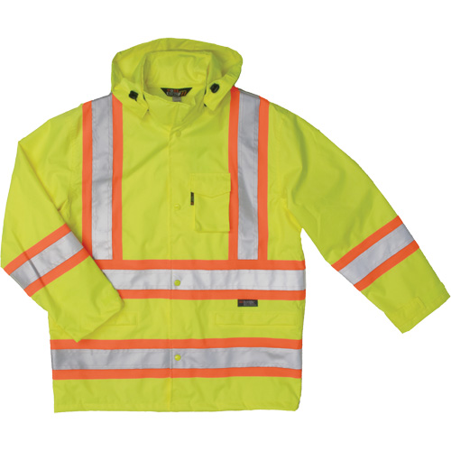 Manteau de s&eacute;curit&eacute; imperm&eacute;able en tissu ind&eacute;chirable Ripstop, Polyester, Petit, Jaune lime haute visibilit&eacute; Cintas