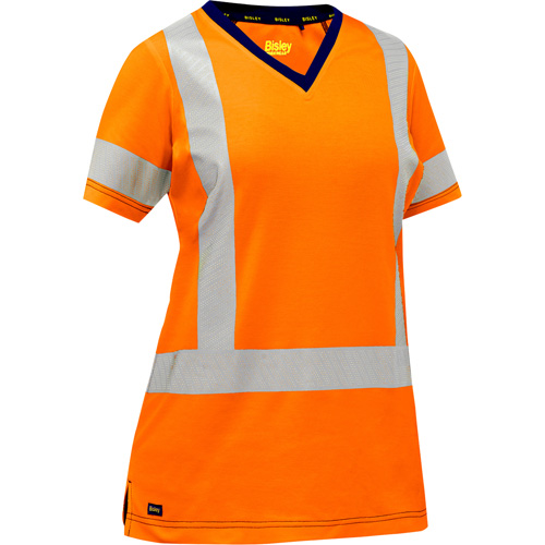 Chemise &agrave; manches courtes et X au dos Bisley pour femmes, Poly-coton, Petit, Orange haute visibilit&eacute; Cintas