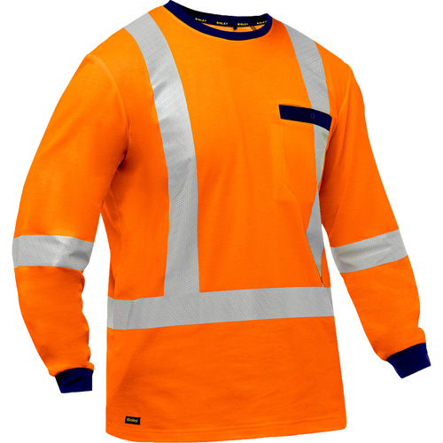 Chemise &agrave; manches longues et X au dos Bisley, Poly-coton, Petit, Orange haute visibilit&eacute; Cintas