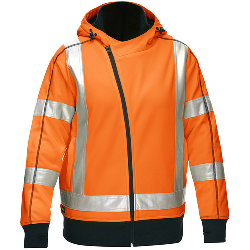 Bisley&reg; X-Back Women's Contoured Full Zip Hooded Sweatshirt with Sherpa Lining, Medium, High Visibility Orange Cintas