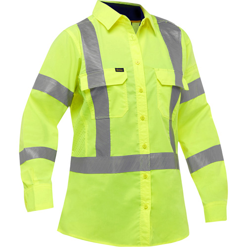 Chemise de travail &agrave; manches longues et X au dos Bisley avec X-Airflow pour femmes, Poly-coton, Petit, Jaune lime haute visibilit&eacute; Cintas