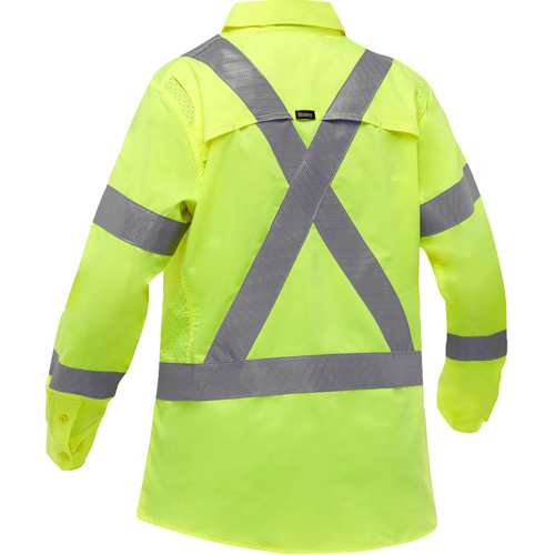 Chemise de travail &agrave; manches longues et X au dos Bisley avec X-Airflow pour femmes, Poly-coton, Petit, Jaune lime haute visibilit&eacute; Cintas