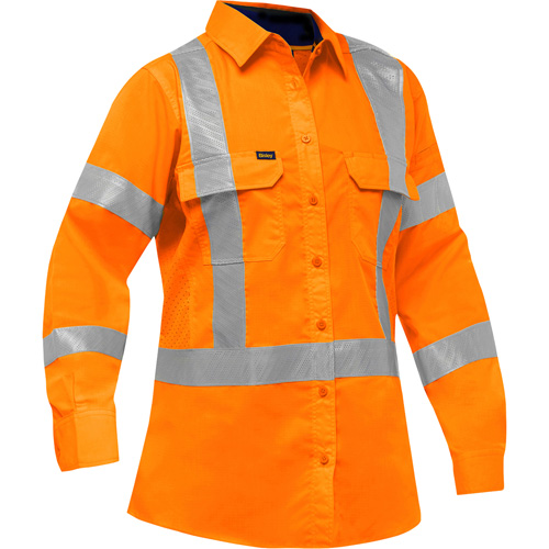 Chemise de travail &agrave; manches longues et X au dos Bisley avec X-Airflow pour femmes, Poly-coton, Petit, Orange haute visibilit&eacute; Cintas