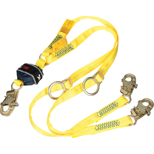Twin-Leg Tie-Back Web Shock-Absorbing Lanyard, 6', Snap Hook Center, Snap Hook Leg Ends, Polyester Cintas