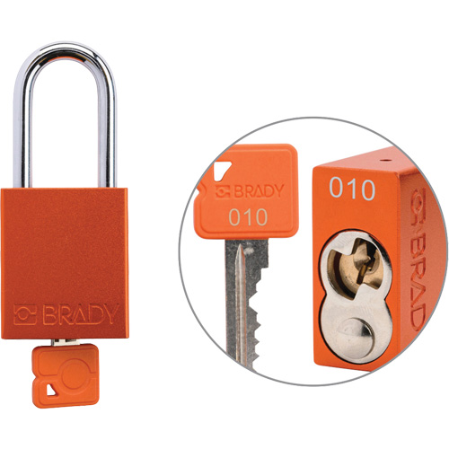 Cadenas de verrouillage de s&eacute;curit&eacute; Velocity Plus, Orange, Cl&eacute;s identiques, Aluminium, Largeur de 1-1/2" Cintas