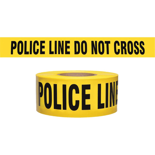"Police Line Do Not Cross" Contractor-Grade Barricade Tape, English, 3" W x 1000' L, 2 mils, Black on Yellow Cintas