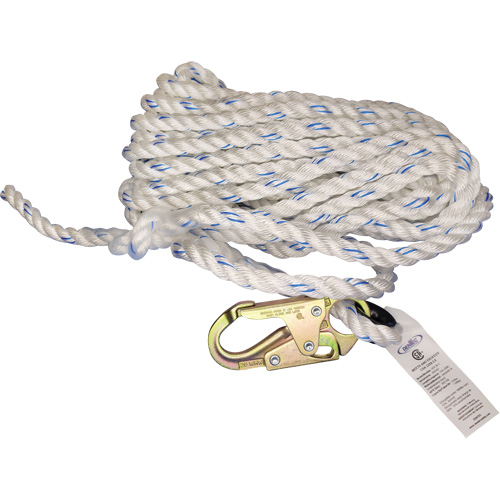 Cordage de s&eacute;curit&eacute; verticale avec mousqueton de 3/4" et cosse cœur Cintas