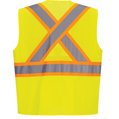 Contrast-Striped Safety Vest, High Visibility Lime-Yellow, Small, Polyester Cintas
