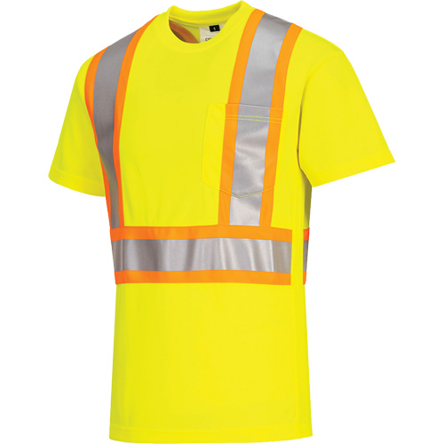 T-shirt de s&eacute;curit&eacute; &agrave; bandes contrastantes, Polyester, Petit, Jaune lime haute visibilit&eacute; Cintas