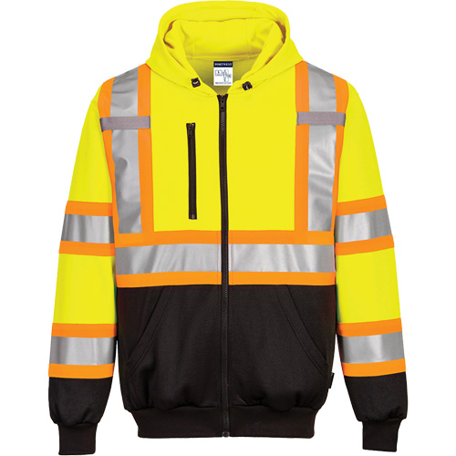 Contrast-Striped Safety Hoodie, Small, Black/High Visibility Lime-Yellow Cintas