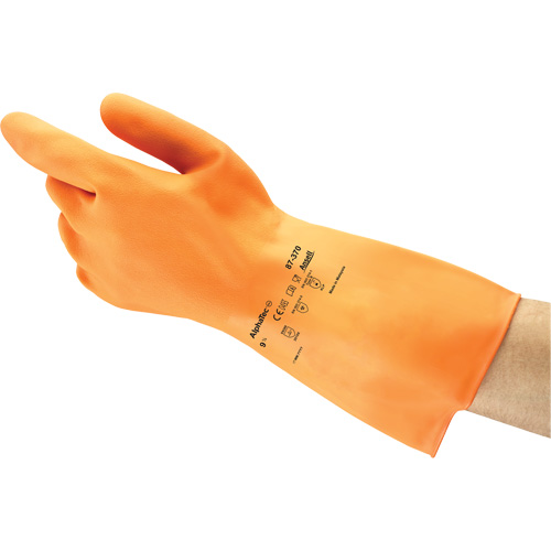 ALPHATEC&reg; 87-320 Gloves, Size 8, 11.8" L, Rubber Latex, Flock-Lined Inner Lining, 18-mil Cintas