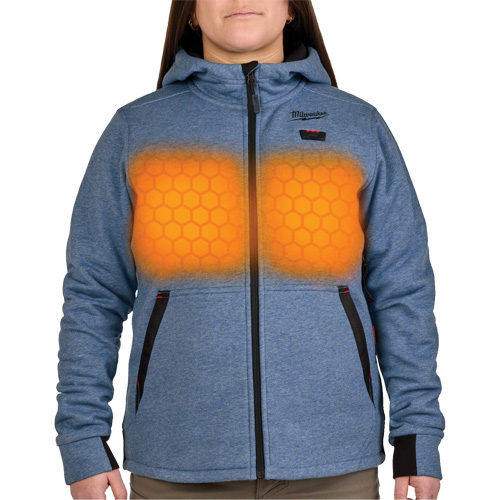 Chandail &agrave; capuchon chauffant M12 avec pile, Femmes, T-Grand, Bleu, Poly-coton Cintas