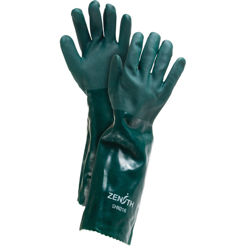 Double Dipped Green Gloves, 18" L, PVC, Cotton Jersey Inner Lining, 70-mil Cintas