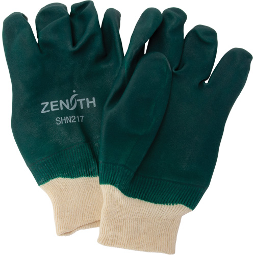 Double Dipped Green Gloves, 10" L, PVC, Cotton Jersey Inner Lining, 70-mil Cintas
