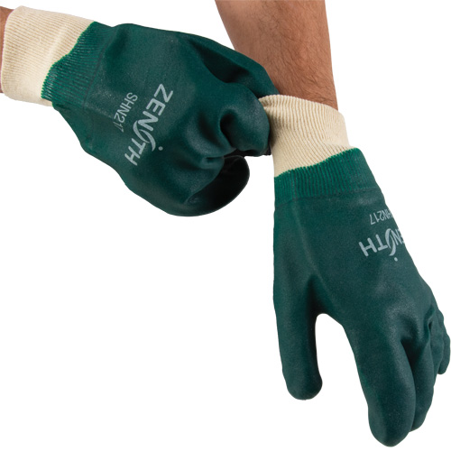 Double Dipped Green Gloves, 10" L, PVC, Cotton Jersey Inner Lining, 70-mil Cintas