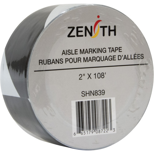Aisle Marking Tape, 2" x 108', PVC, Black and White Cintas