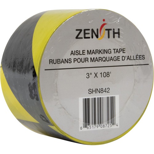 Aisle Marking Tape, 3" x 108', PVC, Black and Yellow Cintas