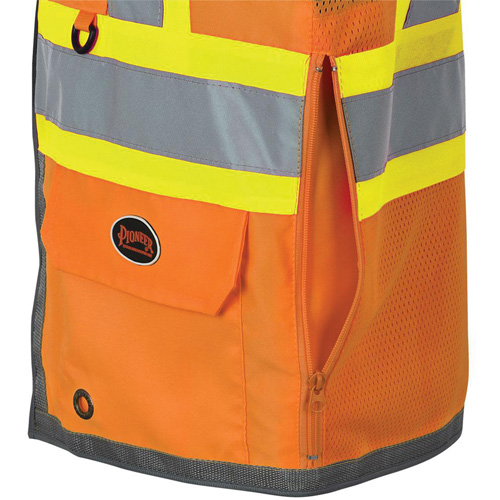 Veste de s&eacute;curit&eacute; pour arpenteur Pioneer avec fermeture &agrave; glissi&egrave;re et dos en maille, Orange haute visibilit&eacute;, Petit, Polyester Cintas