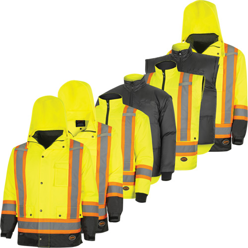5057 Pioneer&reg; Yukon 7-in-1 Waterproof Winter Safety Parka, Polyester, Black/High Visibility Lime-Yellow, X-Small Cintas