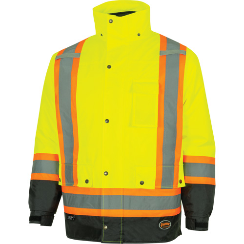 5057 Pioneer&reg; Yukon 7-in-1 Waterproof Winter Safety Parka, Polyester, Black/High Visibility Lime-Yellow, X-Small Cintas