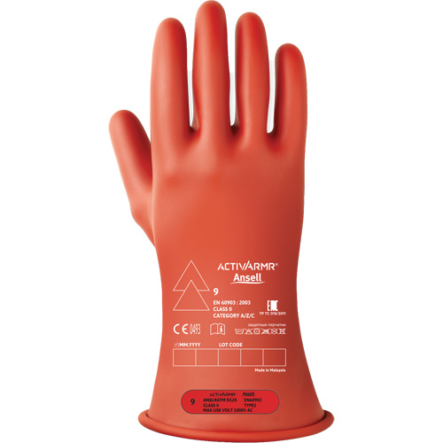 Gants &eacute;lectriques isol&eacute;s ultra l&eacute;gers ActivArmr RIG R011RUL, ASTM classe 0, Taille 9, 11" lo Cintas