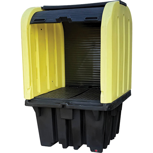 Yellow Roll Top Hardcover Spill Pallet, 65" L x 65" W x 101" H, 5000 lbs. Load Capacity Cintas