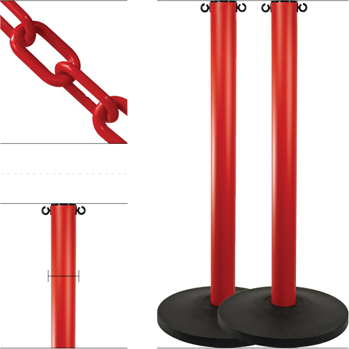 Ensemble de montants industriels avec chaîne en plastique, Hauteur de 37", Rouge Cintas