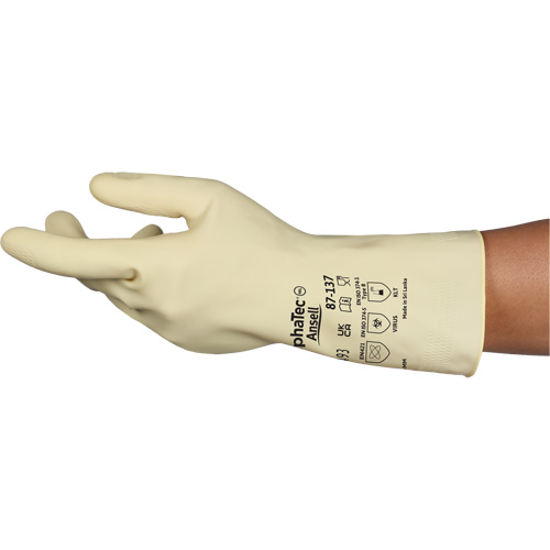 AlphaTec&reg; 87-137 Lightweight Natural Gloves, Size 7, 11.8" L, Rubber Latex, 16-mil Cintas