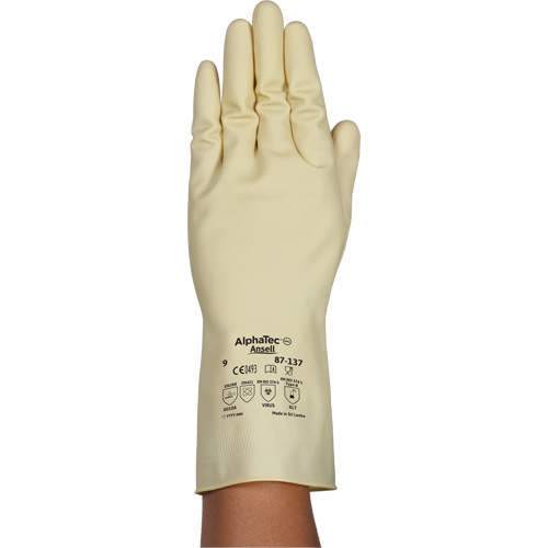 AlphaTec&reg; 87-137 Lightweight Natural Gloves, Size 7, 11.8" L, Rubber Latex, 16-mil Cintas